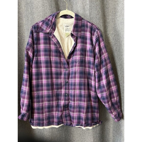 LL Bean Minky Fleece Flannel Shirt Women’s Medium Plaid Shacket Gorpcore Cozy - Picture 1 of 6